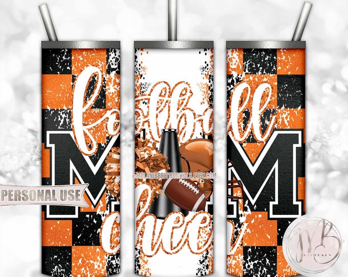 Orange Mom of Both Football and Cheer 20oz Skinny Tumbler Wrap Sublimation Design • Checkered Mom Gift • DIY Print and Press