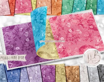 Colorful Vintage Floral Scrapbook Paper Download • Flowers and Rustic Burlap Design • Printable Paper Crafts 20 12x12 JPG & PDF