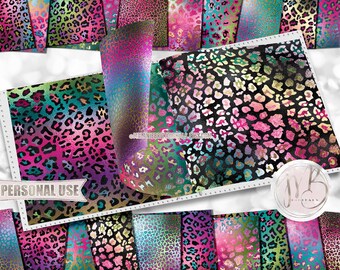 Rainbow Leopard Scrapbook Paper Download • Leopard Print Foil Design • Printable Paper Crafts 20 12x12 JPG