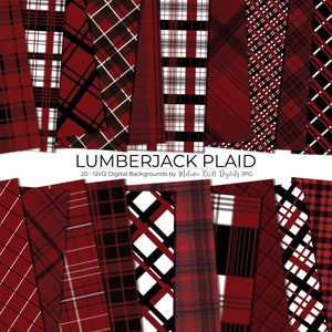 Lumberjack Plaid Scrapbook Paper Download • Red and Black Various Plaid Patterned Papers • Printable Paper Crafts 20 12x12 JPG