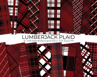 Lumberjack Plaid Scrapbook Paper Download • Red and Black Various Plaid Patterned Papers • Printable Paper Crafts 20 12x12 JPG