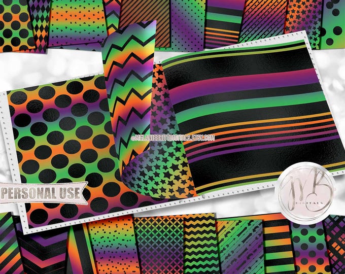 Neon Ombre Scrapbook Paper Download • Bright Neon Black Patterned Shimmering Foil • DIY Scrapbooking Printable 20 12x12 JPG & PDF
