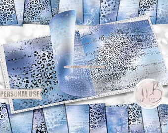 Winter Blues Distressed Leopard Scrapbook Paper Download • Sparkling Glitter Shimmering Foil • DIY Printable Paper Crafts 20 12x12 JPG & PDF