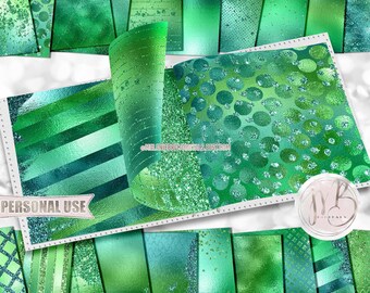 Sea Glass Tones Glam Scrapbook Paper Download • Sparkling Glitter and Shimmering Foil Design • Printable Paper Crafts 20 12x12 JPG & PDF