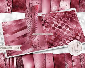 Roseate Pink Glam Scrapbook Paper Download • Sparkling Glitter and Shimmering Foil Design • DIY Printable Paper Crafts 20 12x12 JPG & PDF