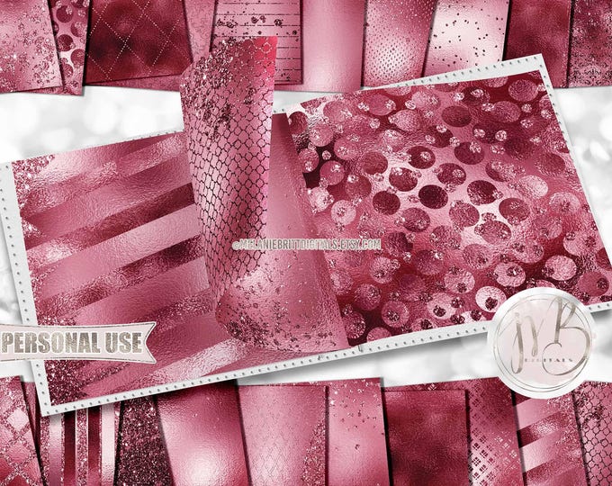 Roseate Pink Glam Scrapbook Paper Download • Sparkling Glitter and Shimmering Foil Design • DIY Printable Paper Crafts 20 12x12 JPG & PDF