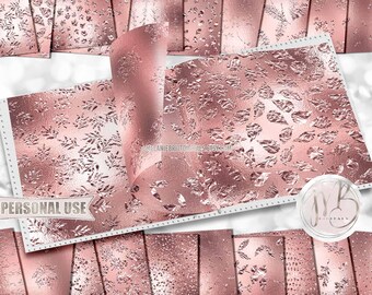 Rose Gold Foil Flake Leaves Scrapbook Paper Download • Crumpled Shimmering Metallic Foil Flakes • Printable Paper Crafts 20 12x12 JPG & PDF