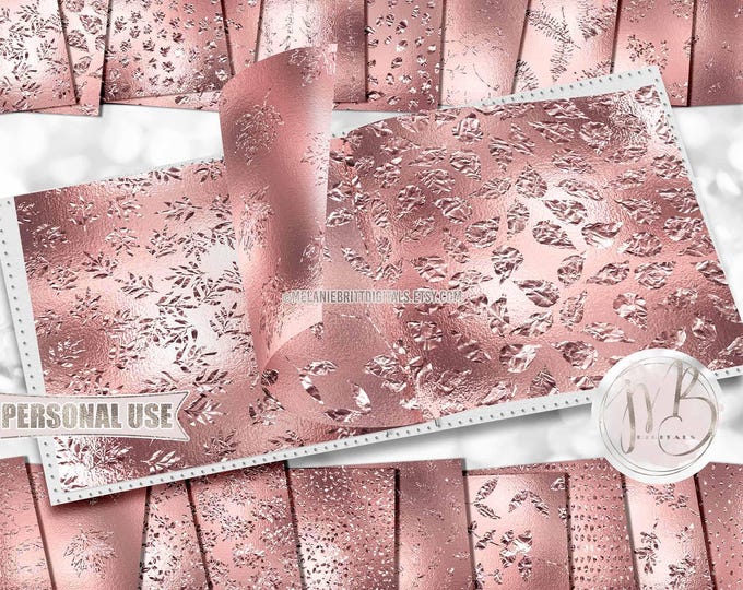 Rose Gold Foil Flake Leaves Scrapbook Paper Download • Crumpled Shimmering Metallic Foil Flakes • Printable Paper Crafts 20 12x12 JPG & PDF