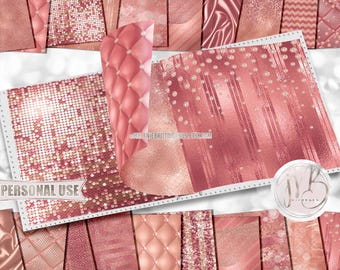 Peach and Rose Luxury Scrapbook Paper Download • Luxurious Design Glitter Sparkle Foil Shimmer • Printable Paper Crafts 20 12x12 JPG & PDF