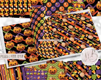 Halloween Kids Party Scrapbook Paper Download • Colorful Trick or Treat Candy Jack O Lantern • Printable Paper Crafts 10 12x12 JPG & PDF