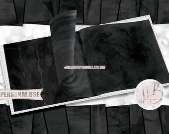 Black Watercolor Scrapbook Paper Download • Messy Painted Mixed Media Design • Printable Paper Crafts 20 12x12 JPG & PDF