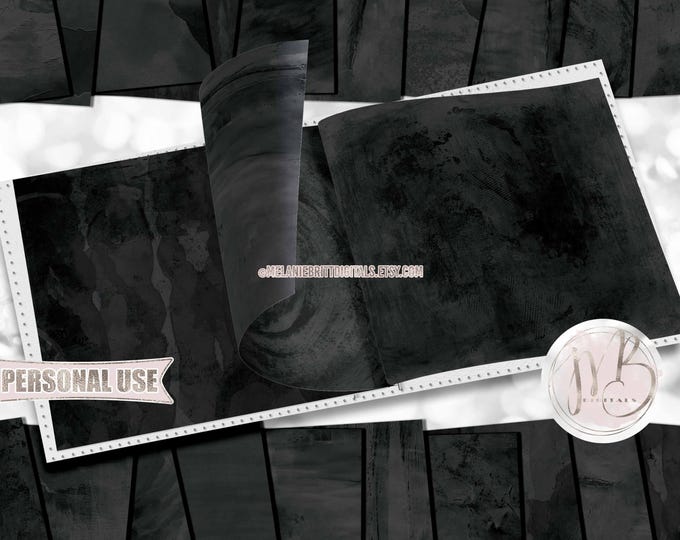 Black Watercolor Scrapbook Paper Download • Messy Painted Mixed Media Design • Printable Paper Crafts 20 12x12 JPG & PDF