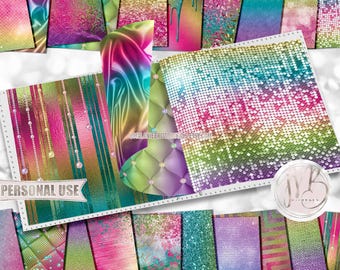 Luxury Rainbow Scrapbook Paper Download • Luxurious Design Sparkling Glitter Shimmering Foil • DIY Printable Paper Crafts 20 12x12 JPG & PDF