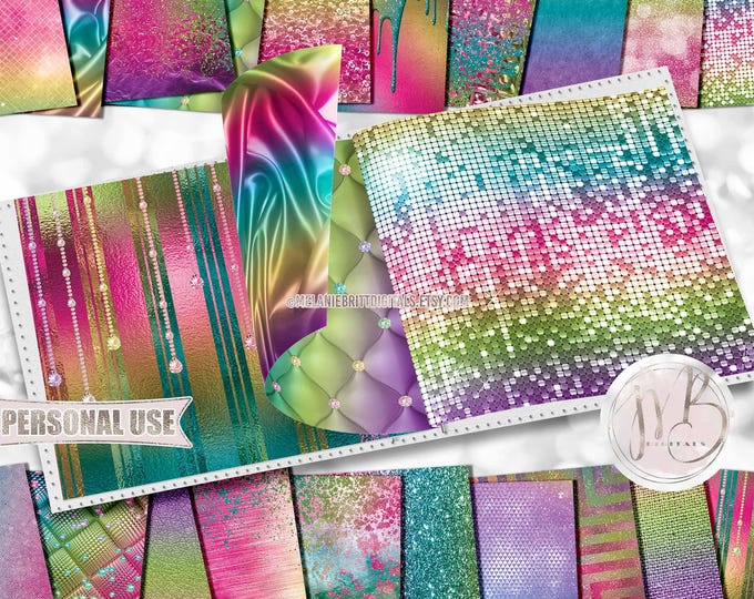 Luxury Rainbow Scrapbook Paper Download • Luxurious Design Sparkling Glitter Shimmering Foil • DIY Printable Paper Crafts 20 12x12 JPG & PDF