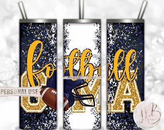 Navy Athletic Gold Football Grandma 20oz Skinny Tumbler Wrap Sublimation Design • Football Helmet Leopard Print Gma Gift • DIY Print & Press