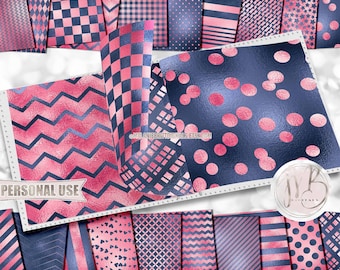 Blue and Pink Embossed Scrapbook Paper Download • Geometric Patterned 3D Design Shimmering Foil • Printable Paper Crafts 20 12x12 JPG & PDF
