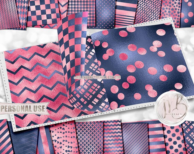 Blue and Pink Embossed Scrapbook Paper Download • Geometric Patterned 3D Design Shimmering Foil • Printable Paper Crafts 20 12x12 JPG & PDF