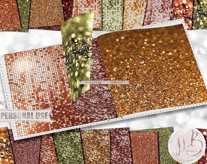 Autumn Glitzy Scrapbook Paper Download • Sparkling Glitter Shiny Bokeh Sequins Mosaic • Scrapbooking Printable