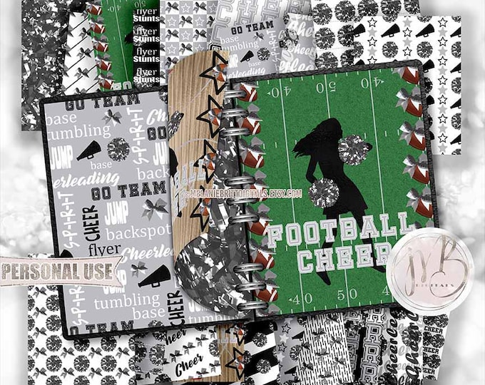 Silver Cheerleading Scrapbook Paper Download • Shiny Pom Poms Bows Megaphone • Scrapbooking Printable