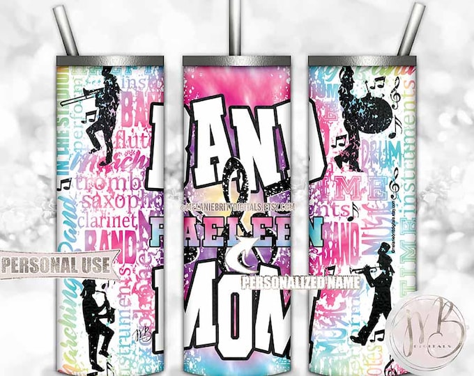Personalized Girl Band Mom Tumbler Wrap Download • Rainbow Tie Dye Typography School Marching Band Mom Gift • Sublimation Print and Press #1