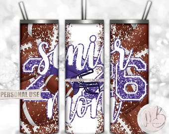 Old Purple Football Senior 2026 Mom 20oz Skinny Tumbler Wrap Sublimation Design • Football Helmet Glitter Sr Mom Gift • DIY Print & Press