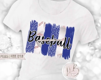 Blue Baseball T-Shirt Sublimation Design Download • Baseball Collage Glitter Sport Brush Strokes Baseball Shirt Gift • DIY Print and Press