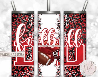 Red Football Dad 20oz Skinny Tumbler Wrap Sublimation Design • Football Helmet Leopard Print Sports Dad Gift • DIY Print and Press