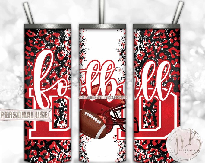 Red Football Dad 20oz Skinny Tumbler Wrap Sublimation Design • Football Helmet Leopard Print Sports Dad Gift • DIY Print and Press