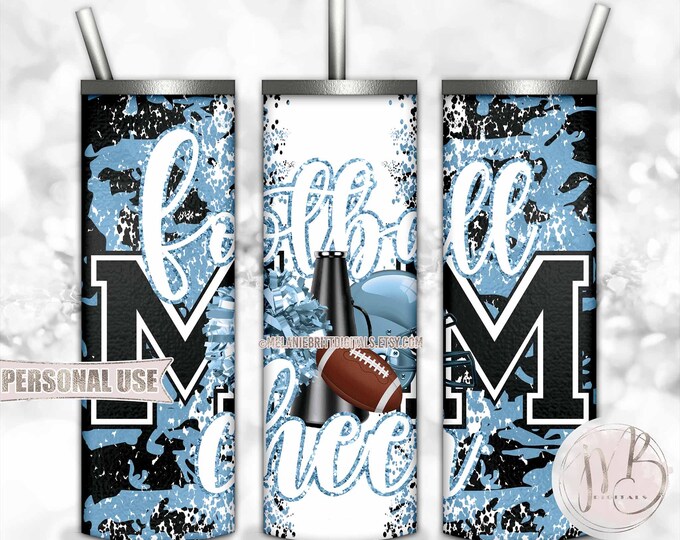 Light Blue Mom of Both Football and Cheer 20oz Skinny Tumbler Wrap Sublimation Design • Camouflage Mom Gift • DIY Print and Press