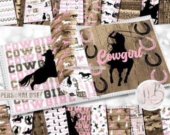 Pink Cowgirl Scrapbook Paper Download • Country Western Rustic Wood Farm and Ranch Design • Printable Paper Crafts 20 12x12 JPG & PDF