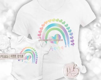 Mama and Mini Rainbow T-Shirt Sublimation Design Download • Boho Holographic Rainbow Design Mom and Baby Gift • DIY Print and Press