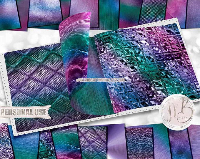 Ombre Rainbow Opulent Scrapbook Paper Download • Unique Metallic Shimmering Foil • Scrapbooking Printable