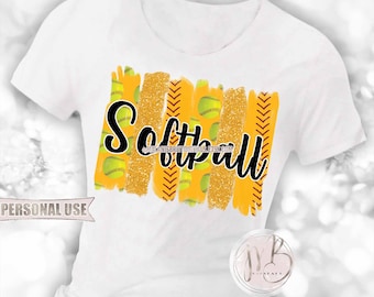 Athletic Gold Softball T-Shirt Sublimation Design Download • Glitter Sport Brush Strokes School Softball Shirt Gift • DIY Print and Press
