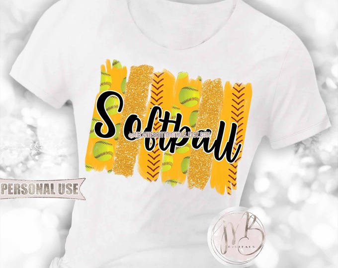 Athletic Gold Softball T-Shirt Sublimation Design Download • Glitter Sport Brush Strokes School Softball Shirt Gift • DIY Print and Press