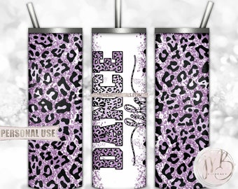 Dance Life 20oz Skinny Tumbler Wrap Sublimation Design Download • Leopard Print Pastel Purple Glitter Dance Team Gift • DIY Print and Press