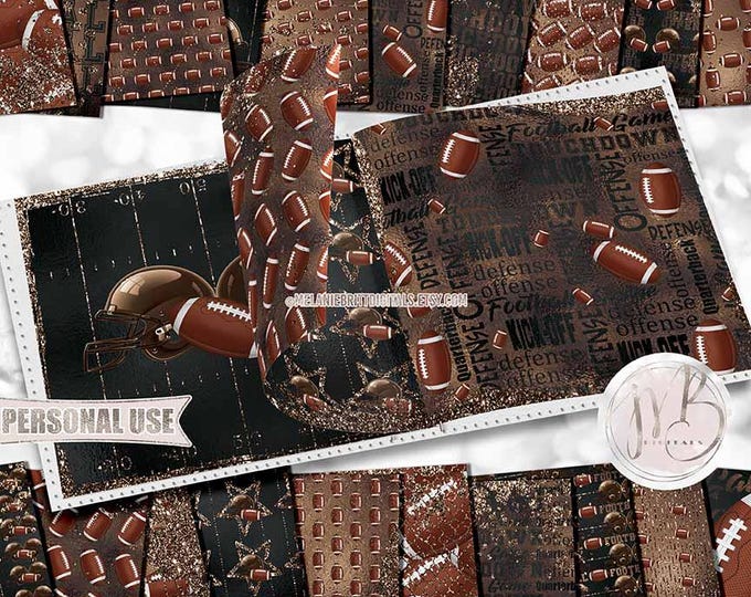 Brown Glam Football Scrapbook Paper Download • School Sports Football Helmet Glitter and Foil • Scrapbooking Printable