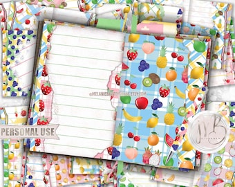 Fruit Junk Journal Page Download • Colorful Plaid Berries Citrus Fruits • Journaling Printable