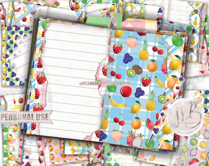 Fruit Junk Journal Page Download • Colorful Plaid Berries Citrus Fruits • Journaling Printable