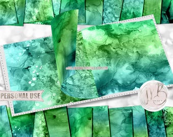 Sea Glass Alcohol Ink Scrapbook Paper Download • Painted Abstract Fluid Art Inked Design • Printable Paper Crafts 20 12x12 JPG & PDF