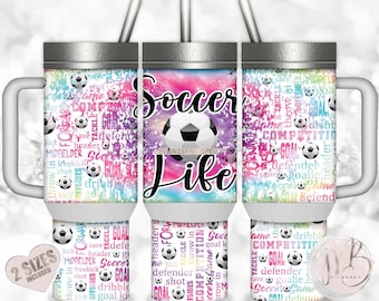 Soccer Life 40oz Tumbler Wrap Sublimation Design Download • Rainbow Tie Dye Scattered Soccer Balls • Sublimation Crafts
