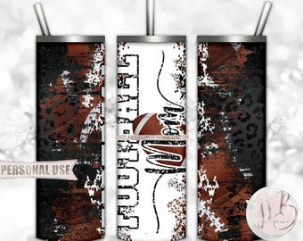 Football Mom 20oz Skinny Tumbler Wrap Sublimation Design Download • Black Distressed Leopard Print Football Mom Gift • DIY Print and Press