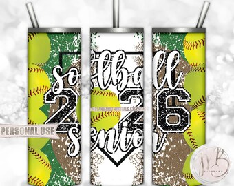 Black Softball Senior 2026 20oz Skinny Tumbler Wrap Sublimation Design Download • Varsity Softball Glitter Grad Gift • DIY Print & Press