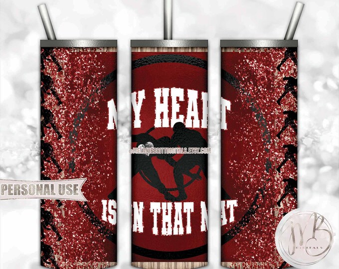 Boy Wrestling Tumbler Wrap Download • “My Heart is on that Mat” Maroon School Colors • Sublimation Print and Press