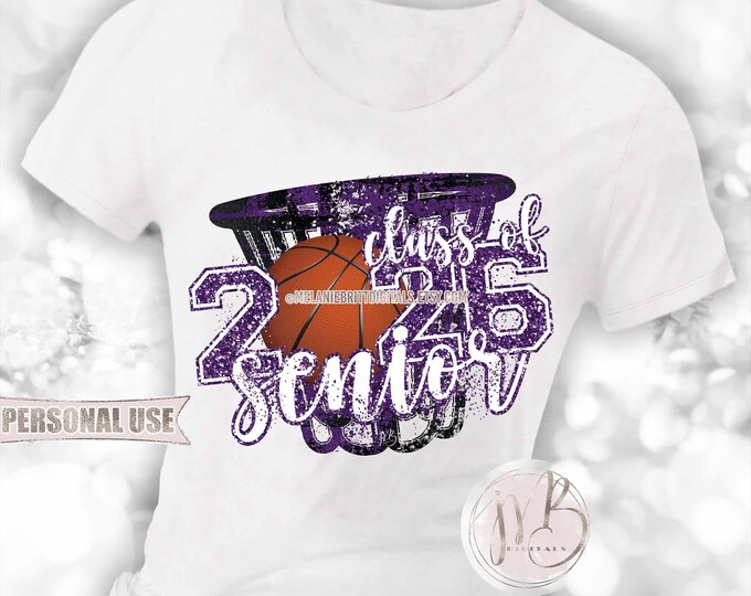 Girl Basketball Senior 2026 Hoop T-Shirt Download • Purple School Colors Graduate Gift • Sublimation Print and Press