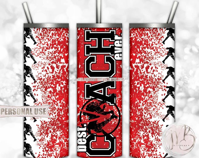 Red Boy Wrestling Coach 20oz Skinny Tumbler Wrap Sublimation Download • Lanyard Whistle "Best Coach Ever" Gift • DIY Print and Press