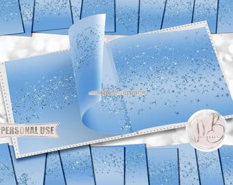 Ombre Baby Blue Sparklers Scrapbook Paper Download • Gender Reveal Party Sparkling Glitter Design • Printable Paper Crafts 20 12x12 JPG PDF