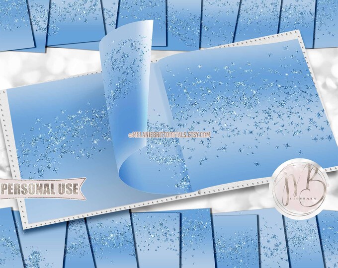 Ombre Baby Blue Sparklers Scrapbook Paper Download • Gender Reveal Party Sparkling Glitter Design • Printable Paper Crafts 20 12x12 JPG PDF