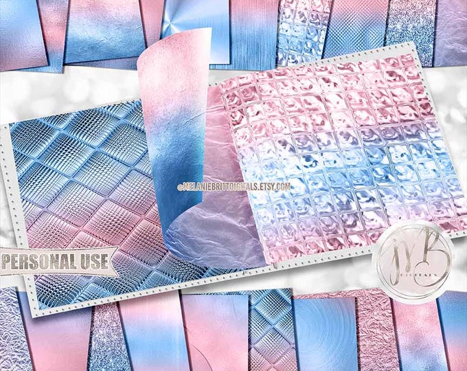 Baby Pink and Blue Opulent Scrapbook Paper Download • Unique Metallic Shimmering Foil • Scrapbooking Printable
