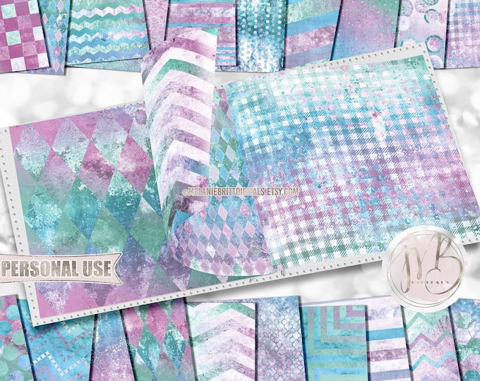 Iridescent Patterned Grunge Scrapbook Paper Design Digital Download • Distressed Vintage Design • Printable Paper Crafts 20 12x12 JPG & PDF