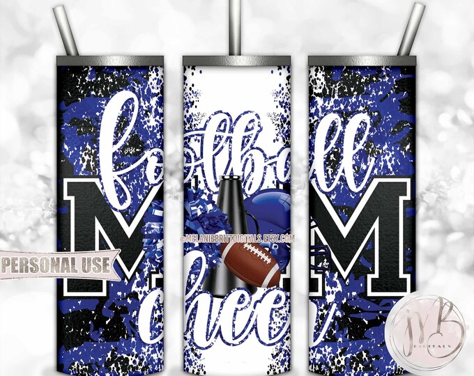 Blue Mom of Both Football and Cheer 20oz Skinny Tumbler Wrap Sublimation Design • Camouflage Mom Gift • DIY Print and Press